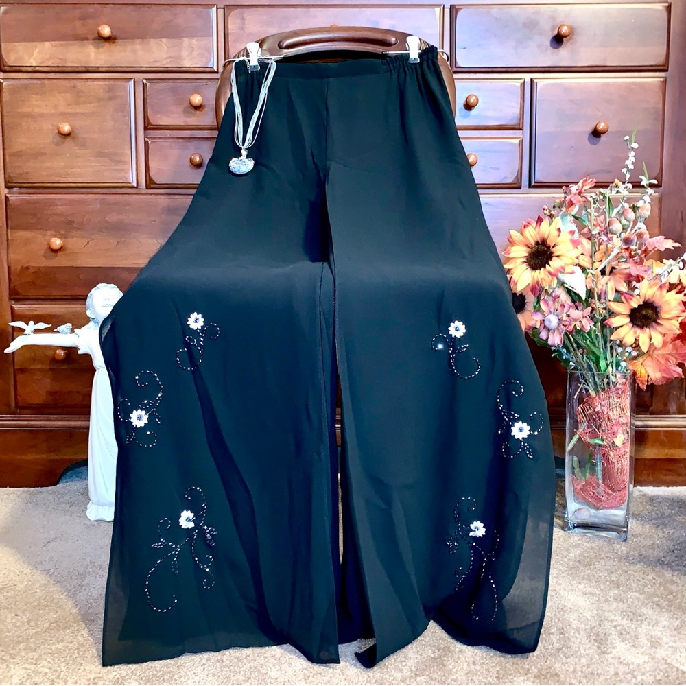 Adrianna Papell Black Embellished Wide Leg Pants - Picture 2 of 14